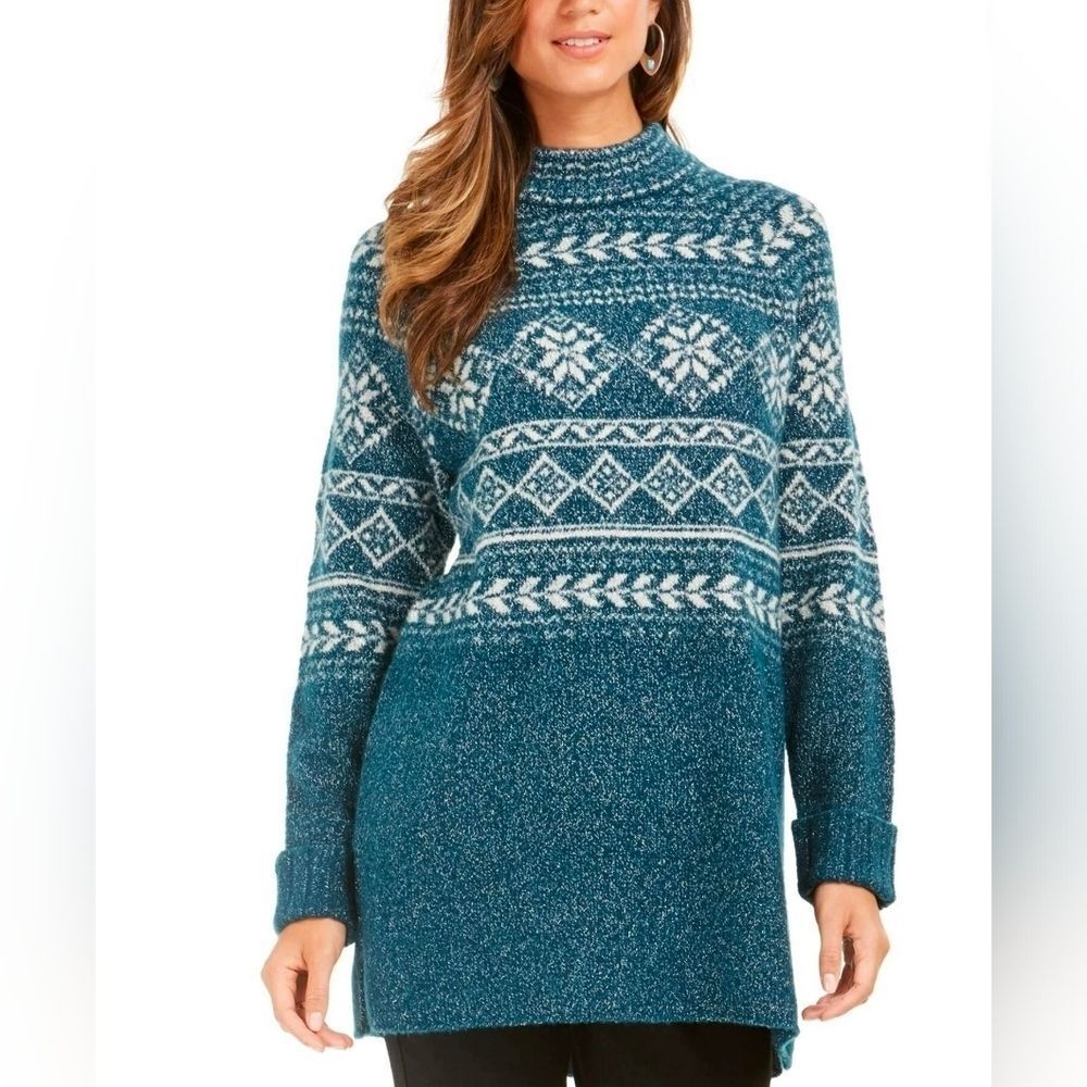 💇‍♀️Style & Co. Dark Kale Fair Isle Long Sleeve Tunic Sweater XLarge